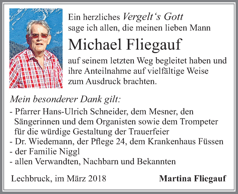 Traueranzeige von Michael Fliegauf von Allgäuer Zeitung, Füssen