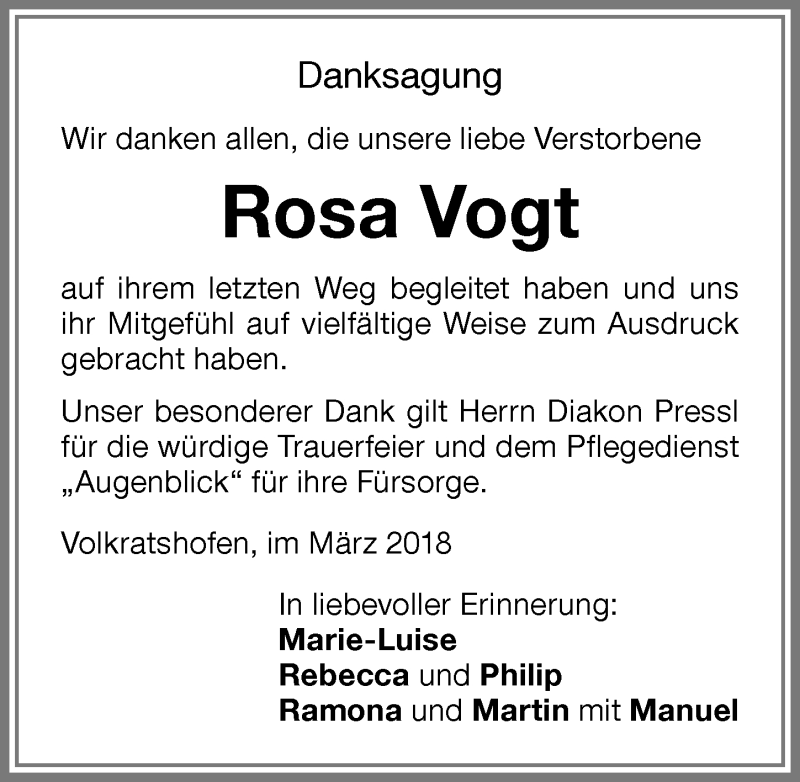 Traueranzeige von Rosa Vogt von Memminger Zeitung