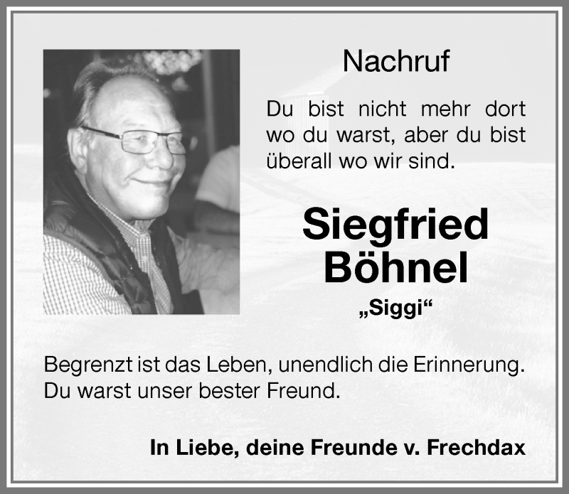 Traueranzeige von Siegfried Böhnel von Memminger Zeitung