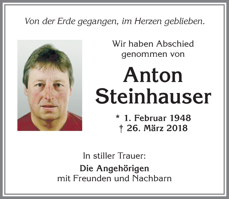 Traueranzeige von Anton Steinhauser von Allgäuer Zeitung,Kempten