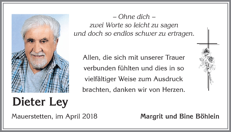 Traueranzeige von Dieter Ley von Allgäuer Zeitung, Kaufbeuren/Buchloe