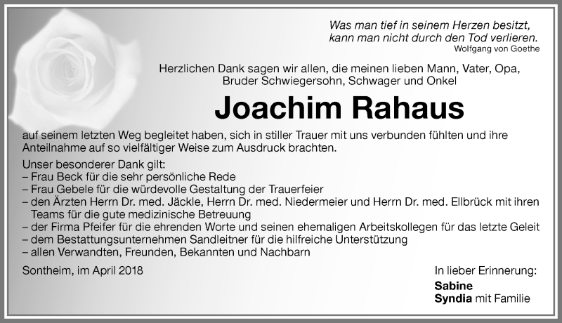 Traueranzeige von Joachim Rahaus von Memminger Zeitung