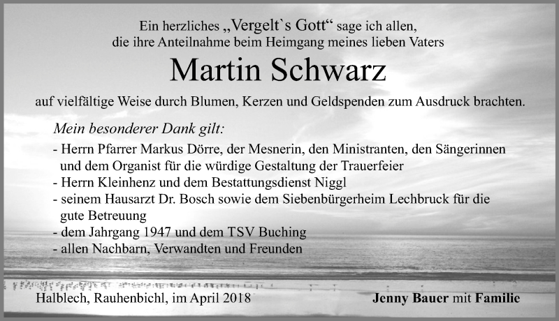 Traueranzeige von Martin Schwarz von Allgäuer Zeitung, Füssen