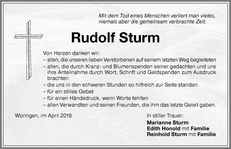 Traueranzeige von Rudolf Sturm von Memminger Zeitung