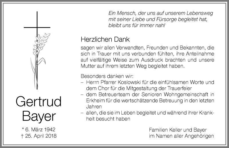 Traueranzeige von Gertrud Bayer von Memminger Zeitung