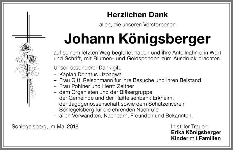 Traueranzeige von Johann Königsberger von Memminger Zeitung