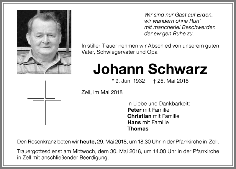 Traueranzeige von Johann Schwarz von Memminger Zeitung