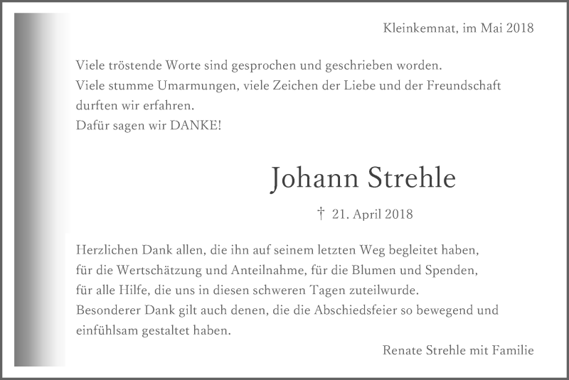 Traueranzeige von Johann Strehle von Allgäuer Zeitung