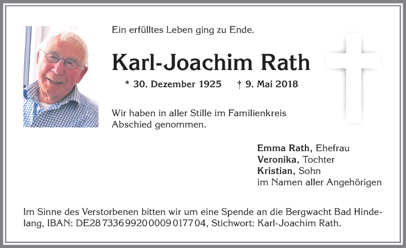 Traueranzeige von Karl-Joachim Rath von Allgäuer Anzeigeblatt