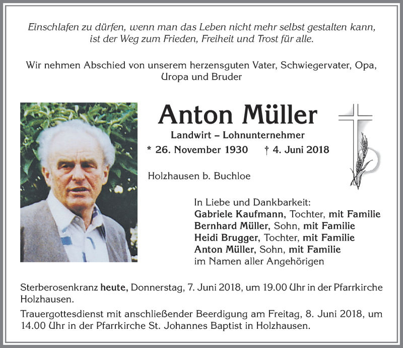 Traueranzeige von Anton Müller von Allgäuer Zeitung