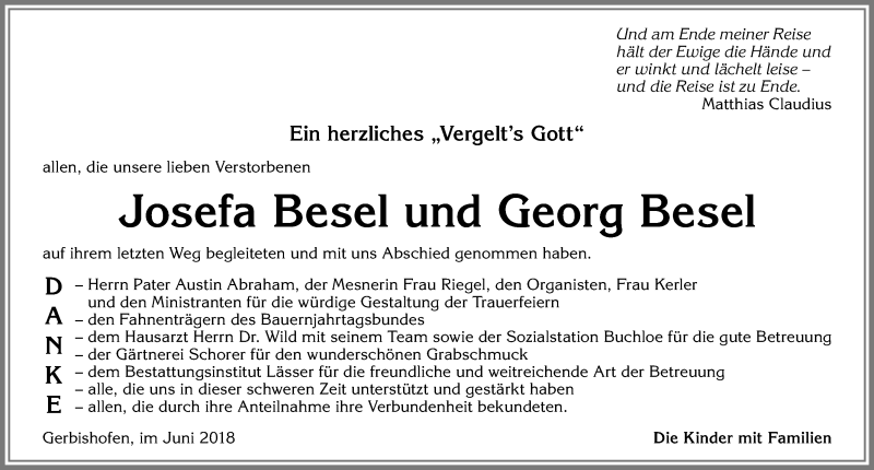 Traueranzeige von Georg Besel von Allgäuer Zeitung, Kaufbeuren/Buchloe