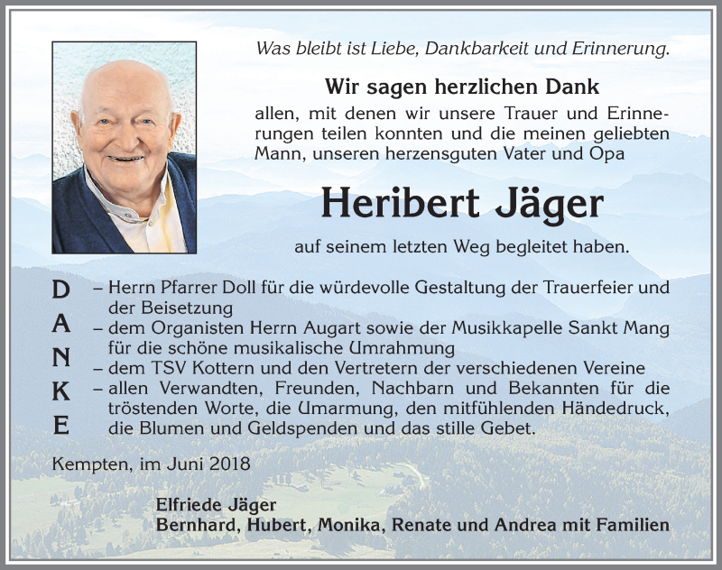 Traueranzeige von Heribert Jäger von Allgäuer Zeitung,Kempten