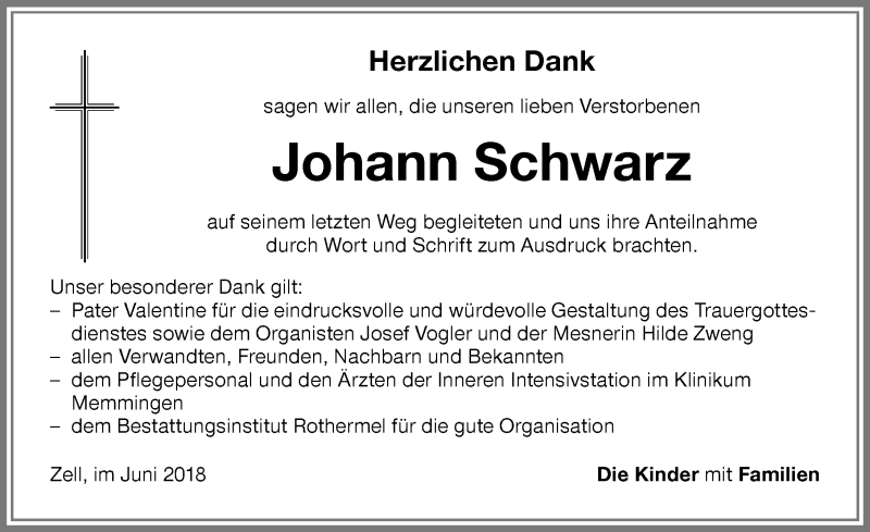 Traueranzeige von Johann Schwarz von Memminger Zeitung