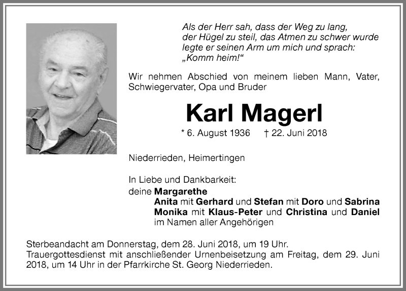 Traueranzeige von Karl Magerl von Memminger Zeitung