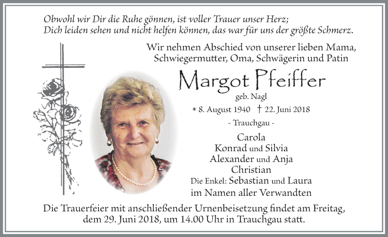 Traueranzeige von Margot Pfeiffer von Allgäuer Zeitung, Füssen