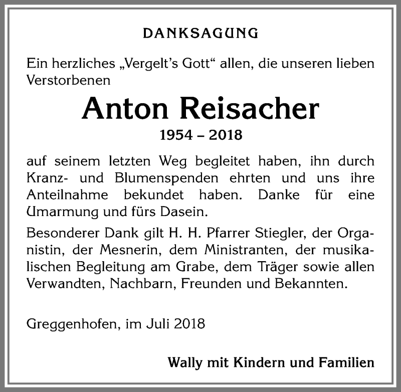 Traueranzeige von Anton Reisacher von Allgäuer Anzeigeblatt