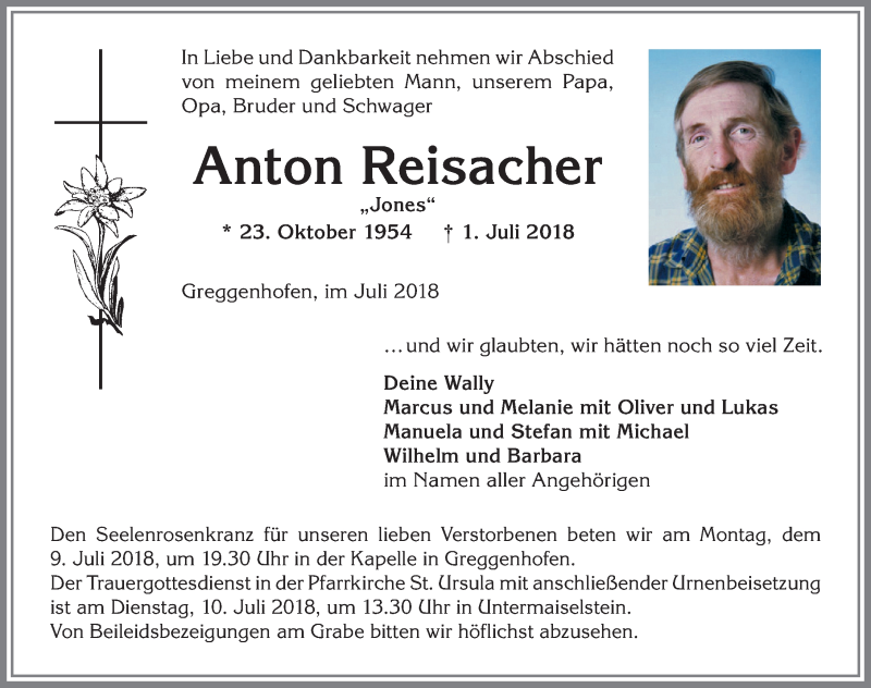 Traueranzeige von Anton Reisacher von Allgäuer Anzeigeblatt