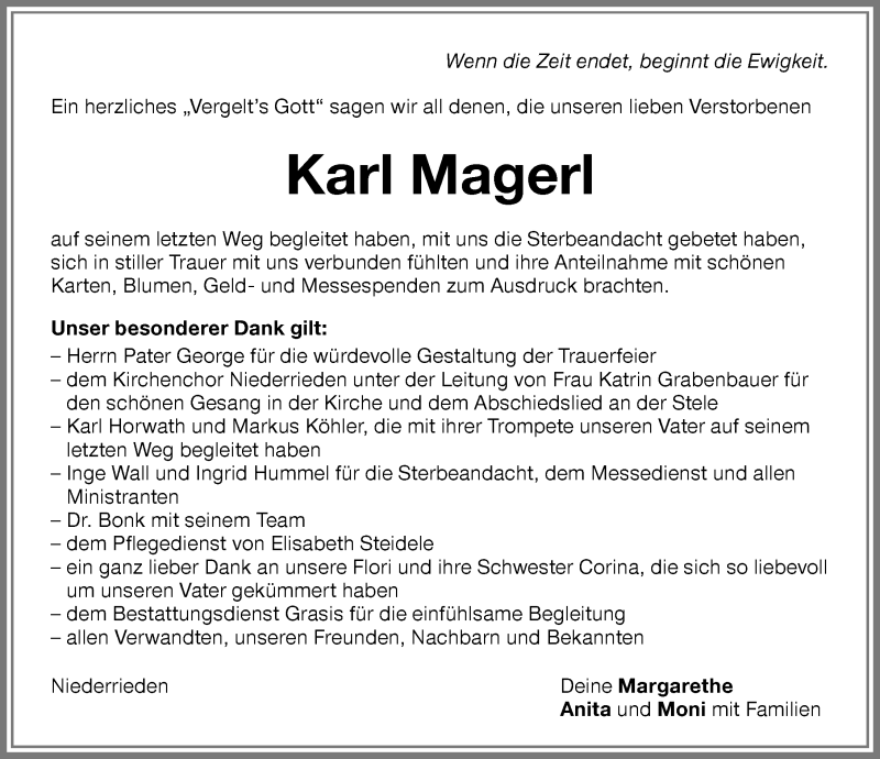 Traueranzeige von Karl Magerl von Memminger Zeitung