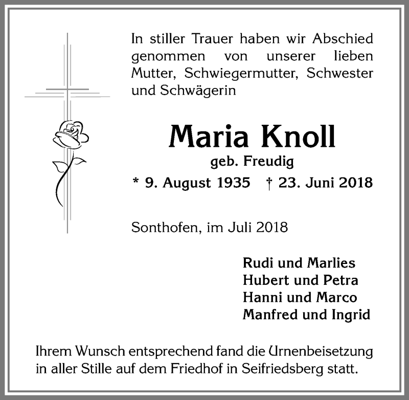 Traueranzeige von Maria Knoll von Allgäuer Anzeigeblatt