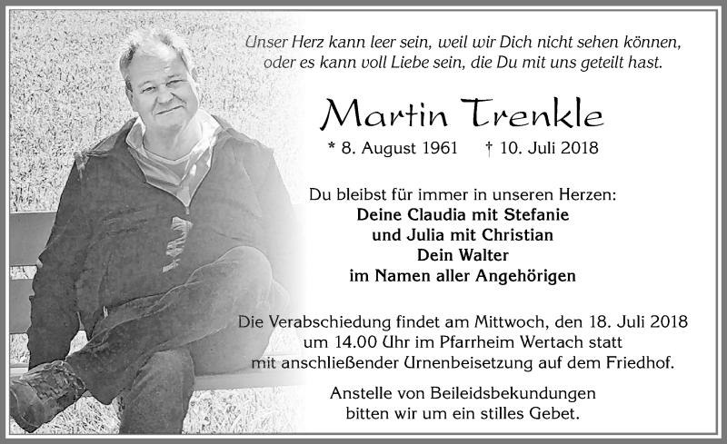 Traueranzeige von Martin Trenkle von Allgäuer Zeitung