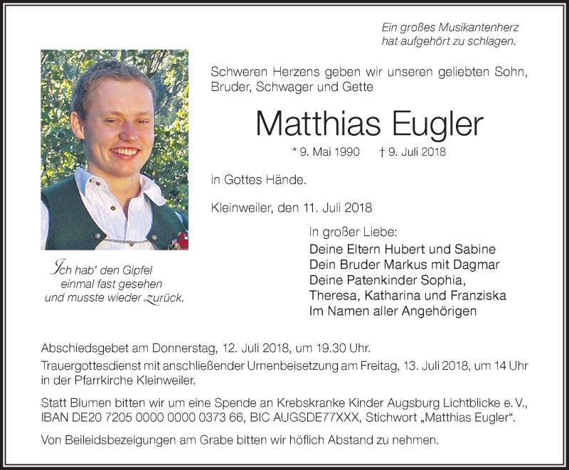 Traueranzeige von Matthias Eugler von Allgäuer Zeitung,Kempten