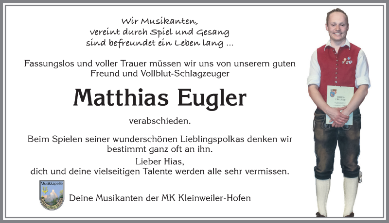 Traueranzeige von Matthias Eugler von Allgäuer Zeitung,Kempten