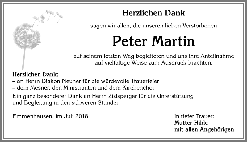 Traueranzeige von Peter Martin von Allgäuer Zeitung, Kaufbeuren/Buchloe