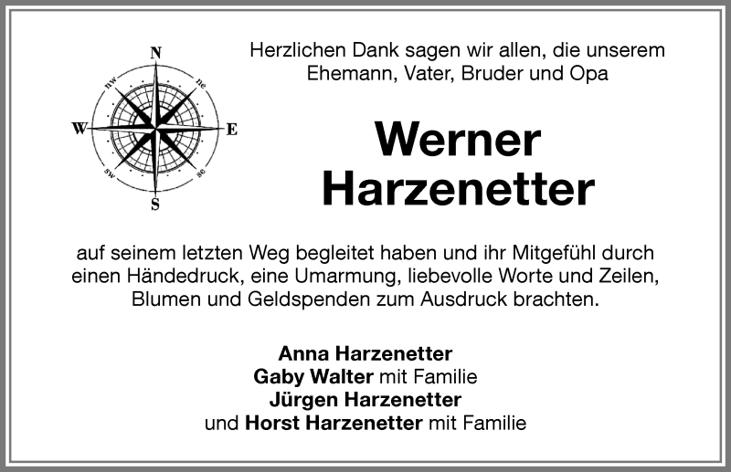 Traueranzeige von Werner Harzenetter von Memminger Zeitung