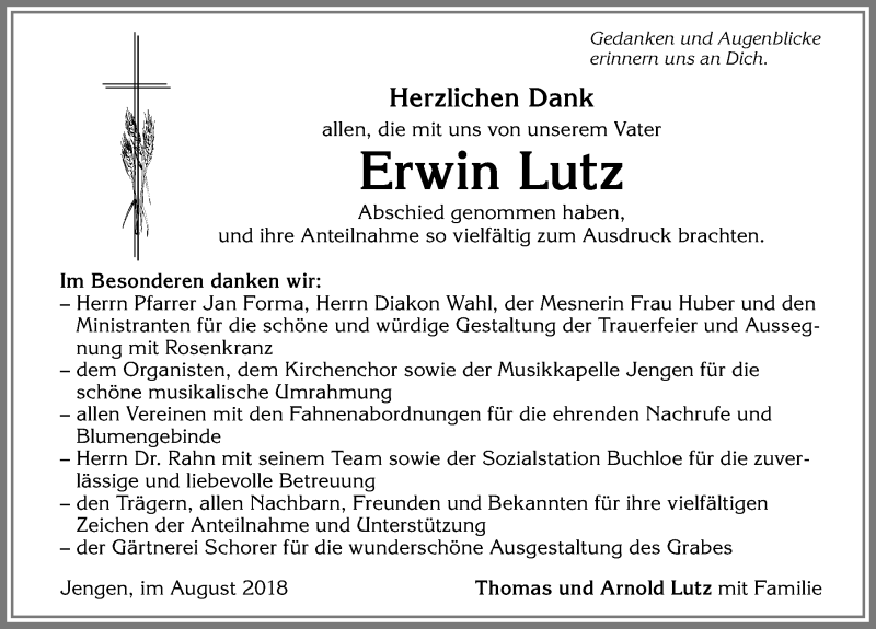 Traueranzeige von Erwin Lutz von Allgäuer Zeitung, Kaufbeuren/Buchloe