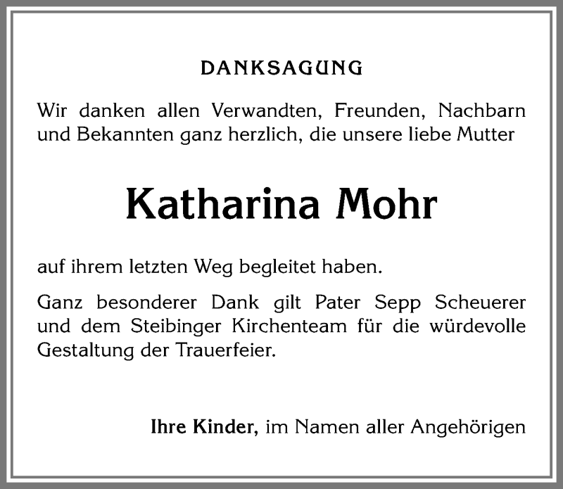 Traueranzeige von Katharina Mohr von Allgäuer Anzeigeblatt
