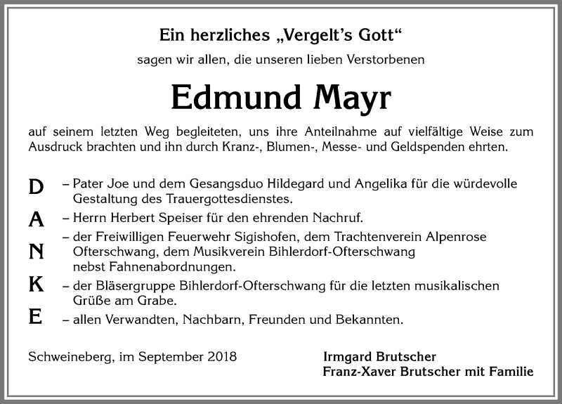 Traueranzeige von Edmund Mayr von Allgäuer Anzeigeblatt