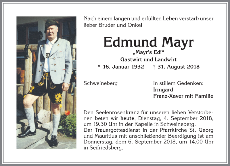Traueranzeige von Edmund Mayr von Allgäuer Anzeigeblatt