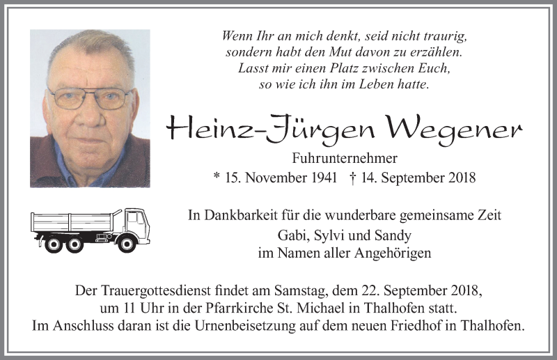 Traueranzeige von Heinz-Jürgen Wegener von Allgäuer Zeitung, Marktoberdorf