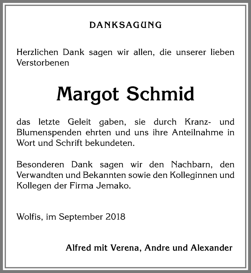 Traueranzeige von Margot Schmid von Allgäuer Zeitung