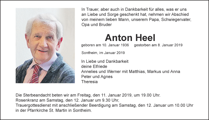 Traueranzeige von Anton Heel von Memminger Zeitung