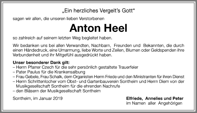 Traueranzeige von Anton Heel von Memminger Zeitung