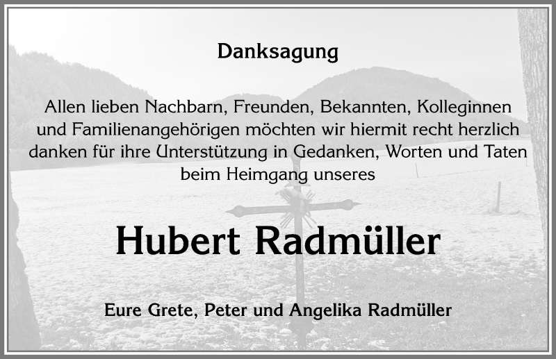 Traueranzeige von Hubert Radmüller von Allgäuer Zeitung, Kaufbeuren/Buchloe