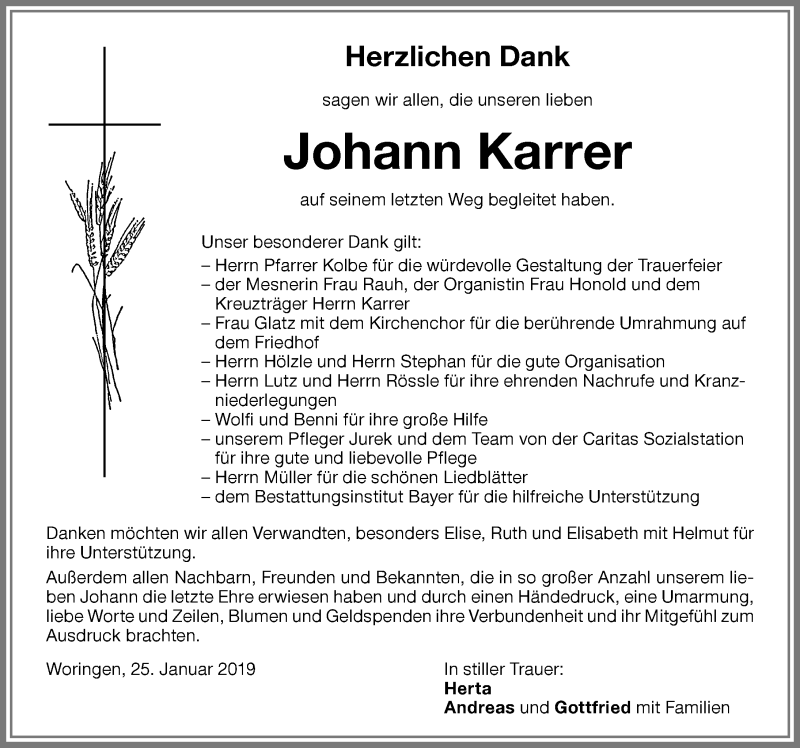 Traueranzeige von Johann Karrer von Memminger Zeitung