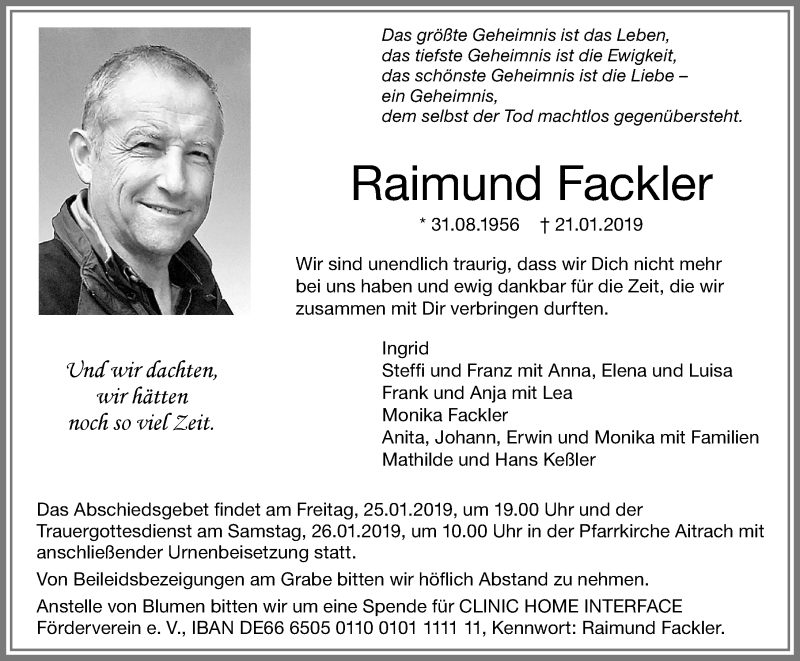 Traueranzeige von Raimund Fackler von Memminger Zeitung