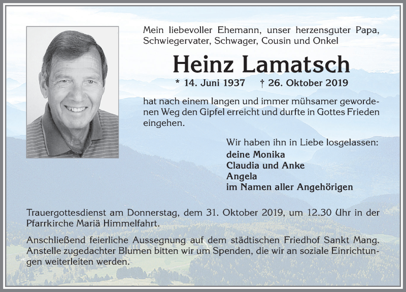 Traueranzeige von Heinz Lamatsch von Allgäuer Zeitung,Kempten