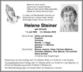 Traueranzeigen von Helene Steiner | Augsburger Allgemeine Zeitung