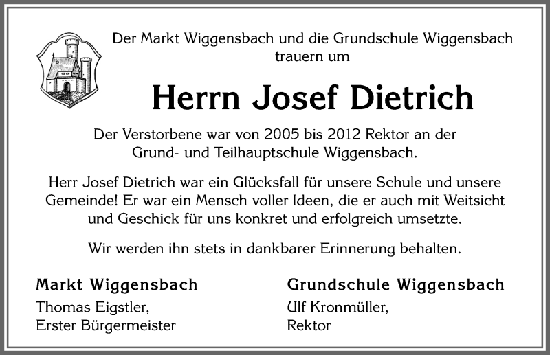 Traueranzeige von Josef Dietrich von Allgäuer Anzeigeblatt