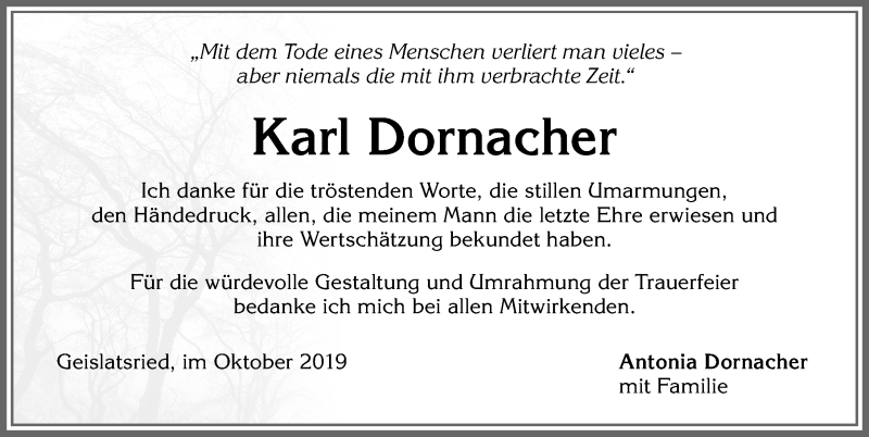 Traueranzeige von Karl Dornacher von Allgäuer Zeitung, Marktoberdorf