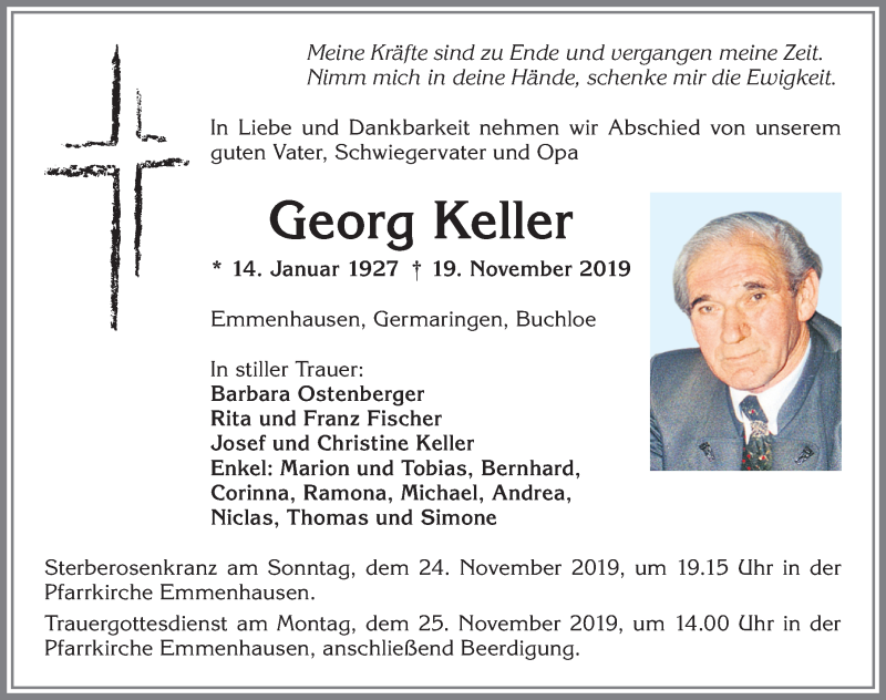 Traueranzeige von Georg Keller von Allgäuer Zeitung, Kaufbeuren/Buchloe