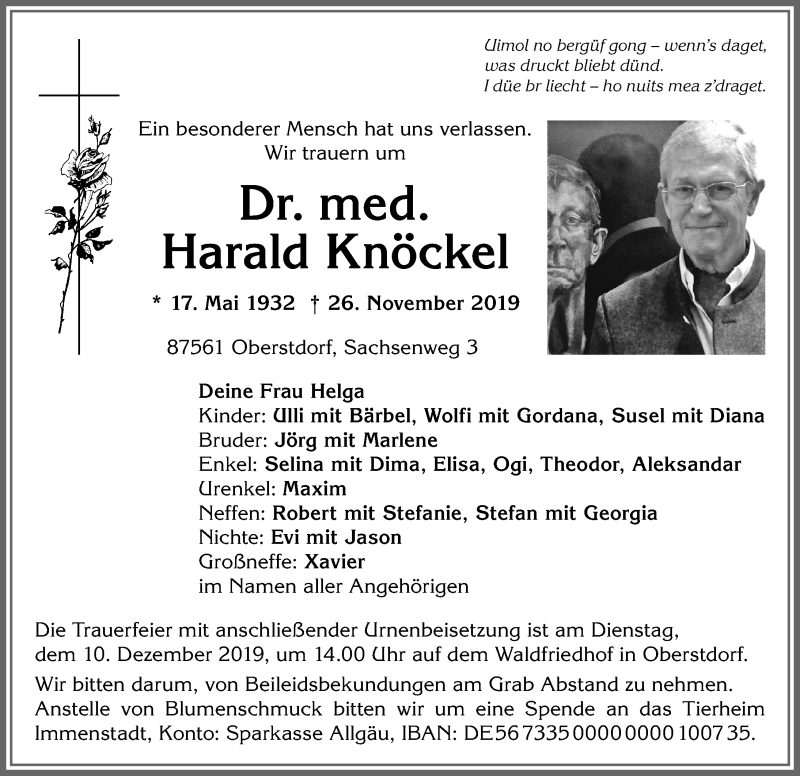 Traueranzeige von Harald Knöckel von Allgäuer Anzeigeblatt