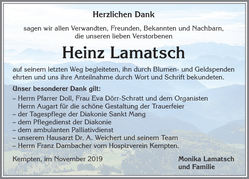 Traueranzeige von Heinz Lamatsch von Allgäuer Zeitung,Kempten