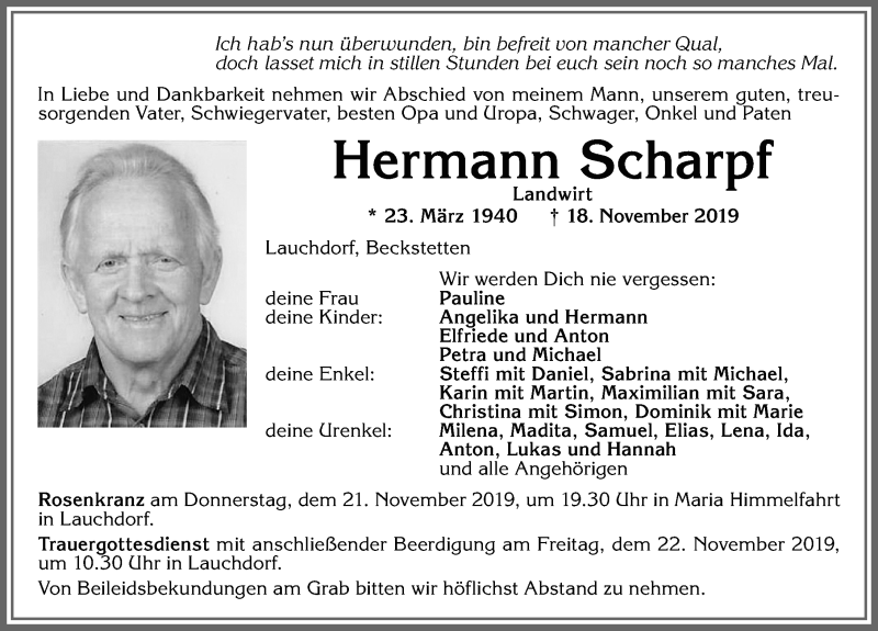 Traueranzeige von Hermann Scharpf von Allgäuer Zeitung