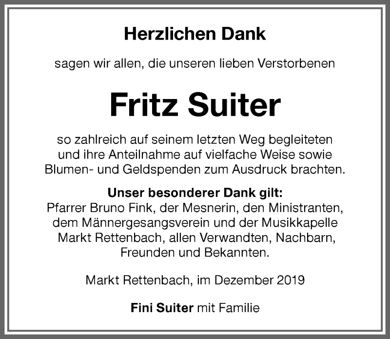 Traueranzeige von Fritz Suiter von Memminger Zeitung