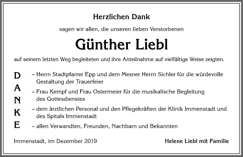Traueranzeige von Günther Liebl von Allgäuer Anzeigeblatt
