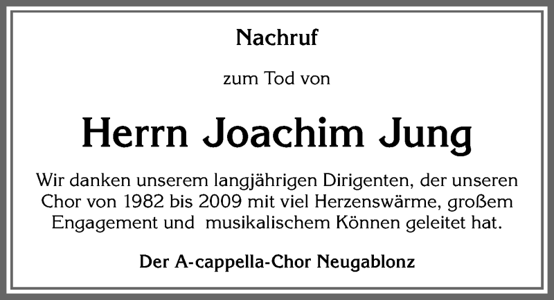 Traueranzeige von Joachim Jung von Allgäuer Zeitung, Kaufbeuren/Buchloe